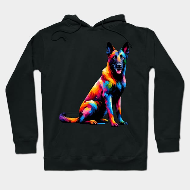 Expressive Dutch Shepherd in Vivid Splash Art Hoodie by ArtRUs